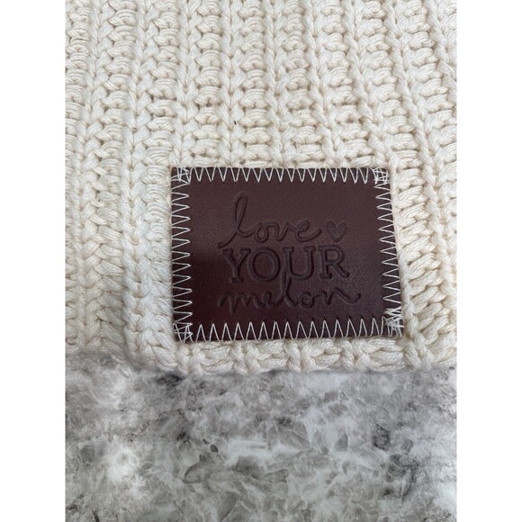 Love Your Melon Beanie Slouch Style Winter Hat Cap Knit Ivory White OSFM Cotton - Picture 2 of 6